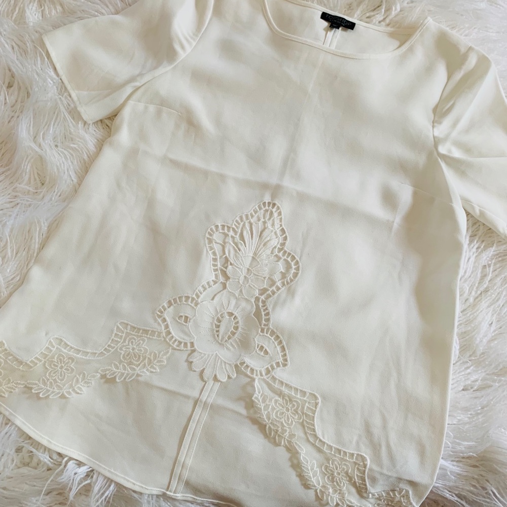 Cream Top with Crochet Detail